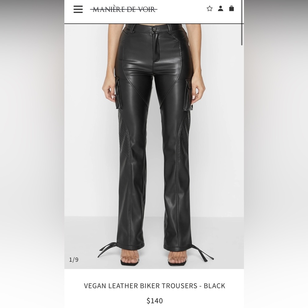 MANIERE DE VOIR BLACK LEATHER CARGO PANTS